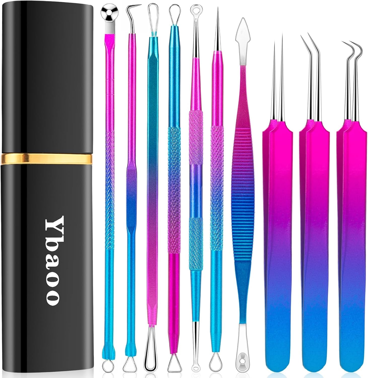 Pimple Popper Tool Kit -  10 Pcs Blackhead Remover Comedone Extractor Kit with Metal Case for Quick and Easy Removal of Blackheads, Zit Removing, Facial and Nose(Colorful)
