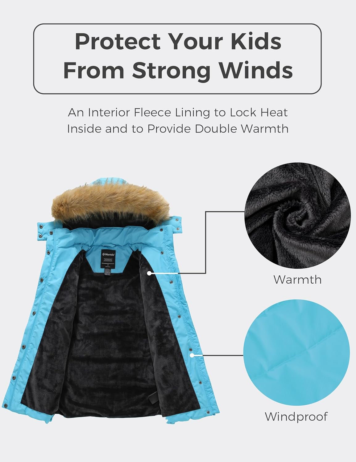 Girl'S Winter Coat Long Puffer Jacket Fleece Parka with Hood Waterproof