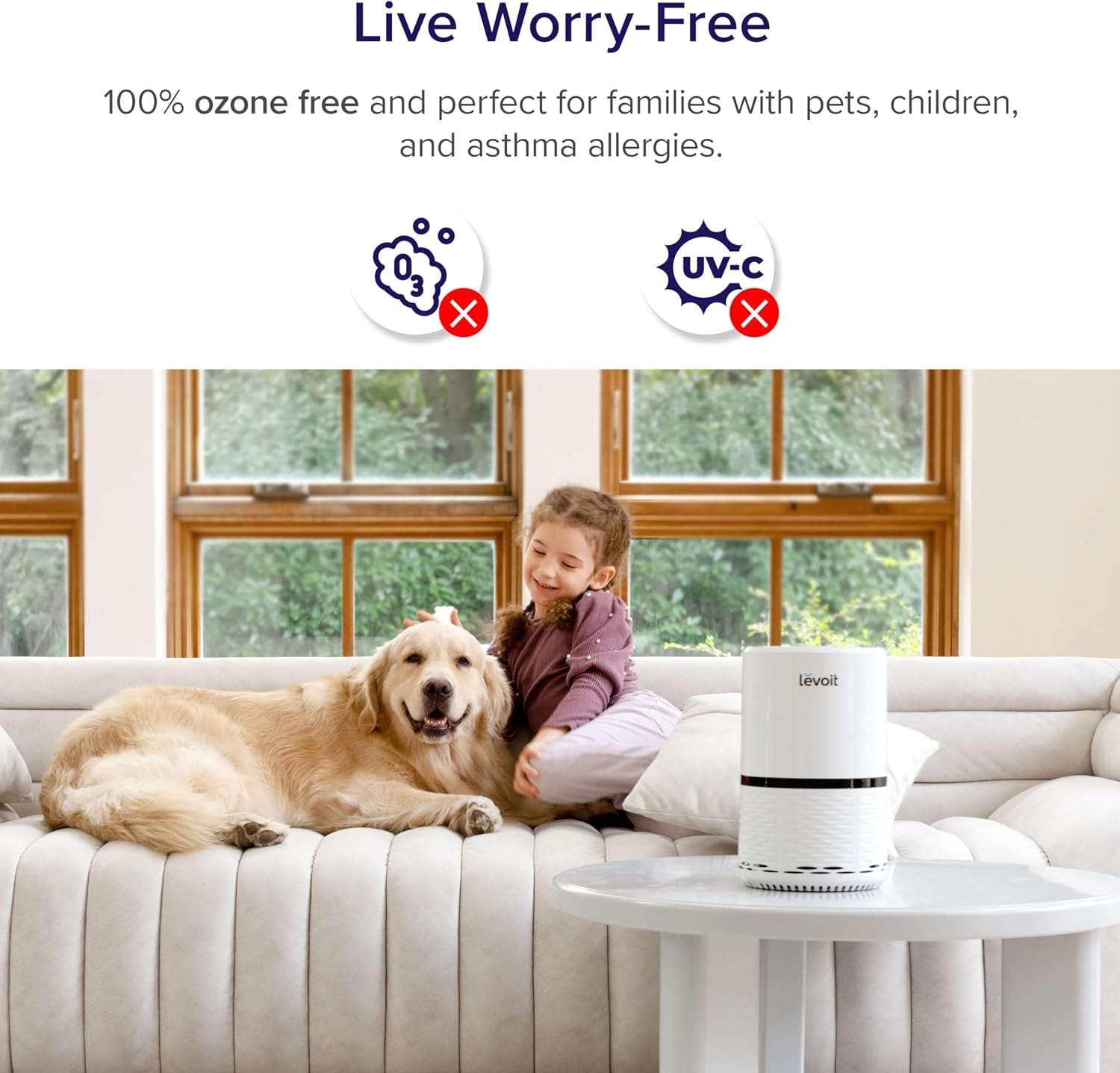 Air Purifiers for Home, AHAM VERIFIDE, High-Efficiency Filter for Smoke, Dust, Pollen, and Odors in Bedroom, Office, or Nursery, Optional Night Light, Quiet Operation, LV-H132, White