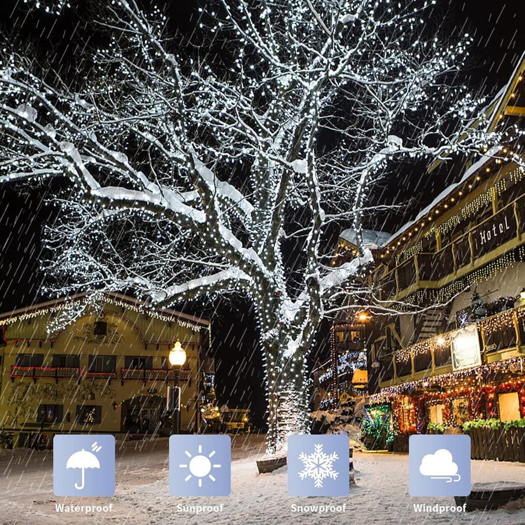 200 LED White Christmas Lights Outdoor, 66Ft Connectable Christmas Tree Lights Indoor Green Wire, 8 Modes Waterproof Twinkle String Lights Plug in for Wedding Party Xmas Decorations