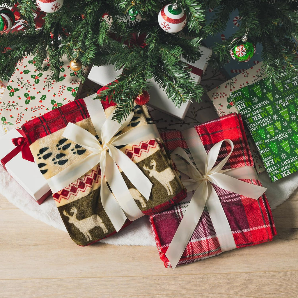 Plush Red Christmas Fleece Throw Blanket - Soft, Warm Winter Cabin Throw, 50X60