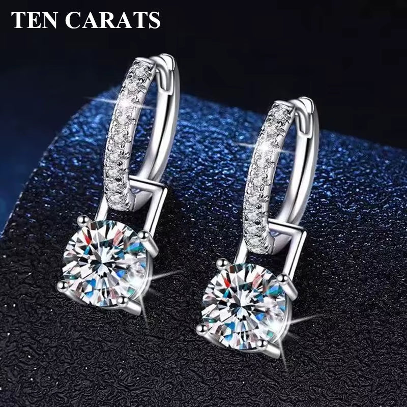 TEN CARATS Luxury Moissanite Hoop Earrings for Women 925 Sterling Silver round Cut Sparkling Dangle Jewelry Wedding Gift