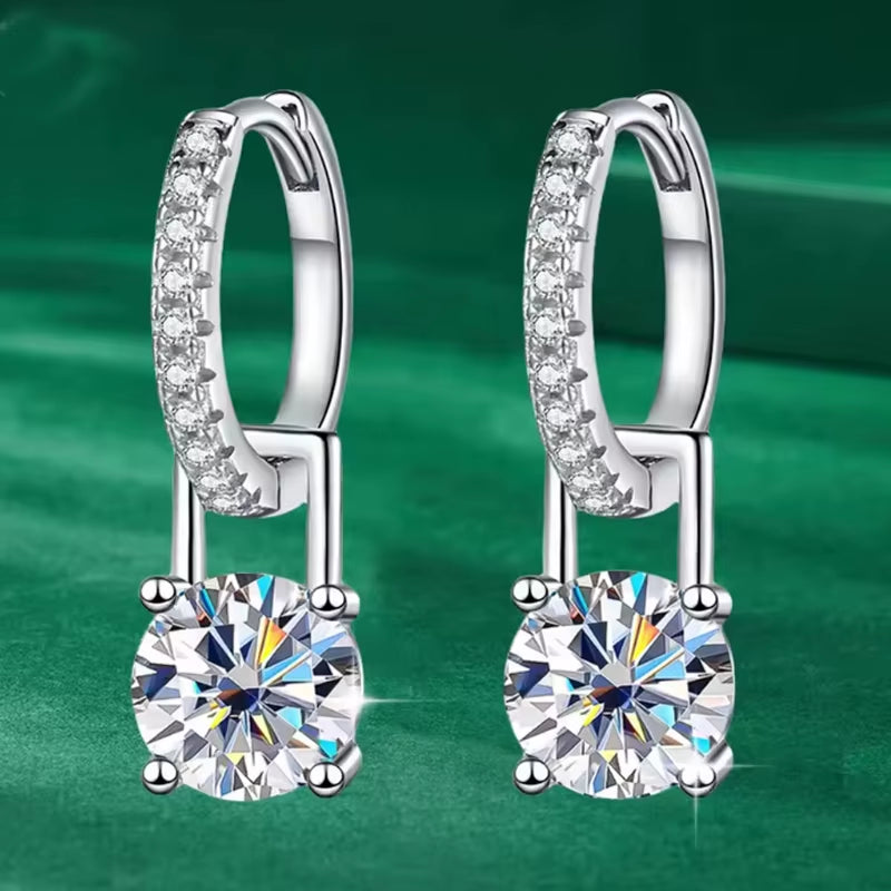 TEN CARATS Luxury Moissanite Hoop Earrings for Women 925 Sterling Silver round Cut Sparkling Dangle Jewelry Wedding Gift
