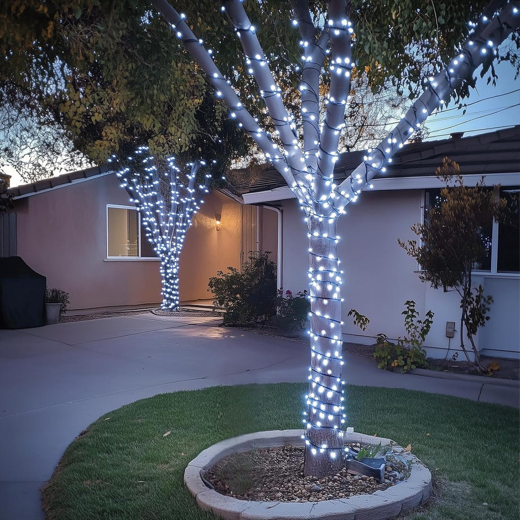 200 LED White Christmas Lights Outdoor, 66Ft Connectable Christmas Tree Lights Indoor Green Wire, 8 Modes Waterproof Twinkle String Lights Plug in for Wedding Party Xmas Decorations