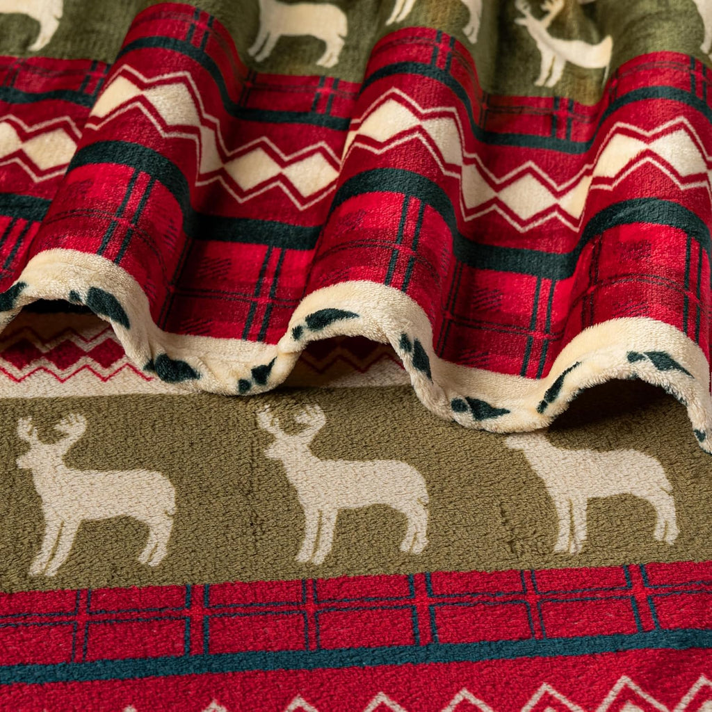Plush Red Christmas Fleece Throw Blanket - Soft, Warm Winter Cabin Throw, 50X60