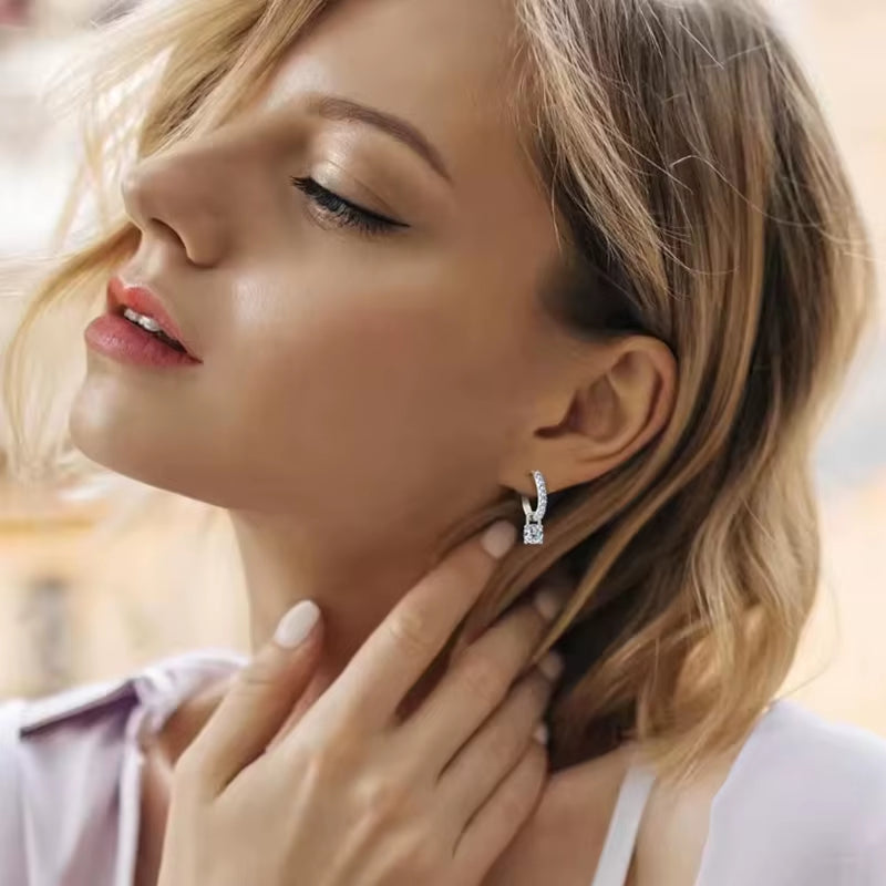 TEN CARATS Luxury Moissanite Hoop Earrings for Women 925 Sterling Silver round Cut Sparkling Dangle Jewelry Wedding Gift