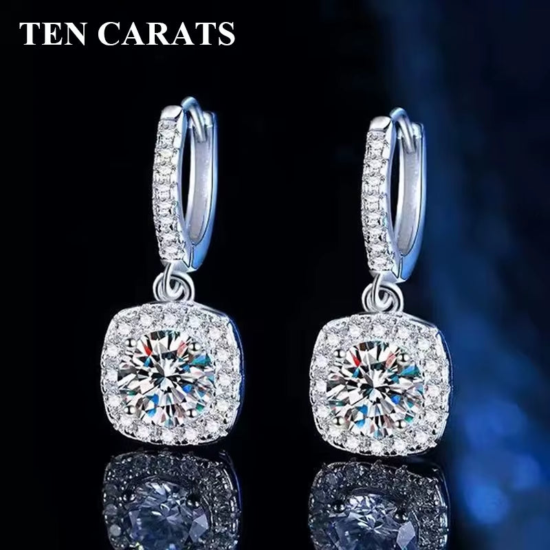 TEN CARATS Luxury Moissanite Hoop Earrings for Women 925 Sterling Silver round Cut Sparkling Dangle Jewelry Wedding Gift