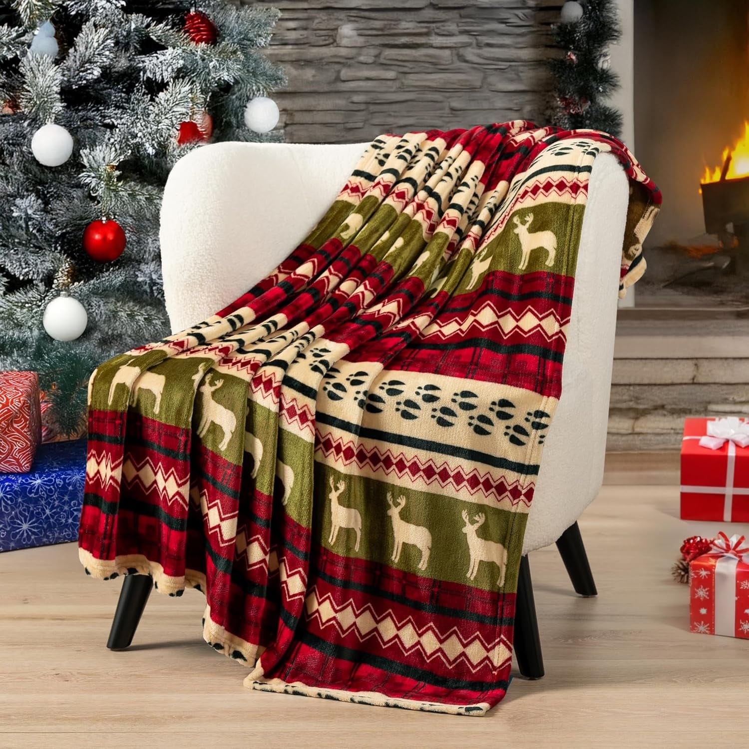 Plush Red Christmas Fleece Throw Blanket - Soft, Warm Winter Cabin Throw, 50X60