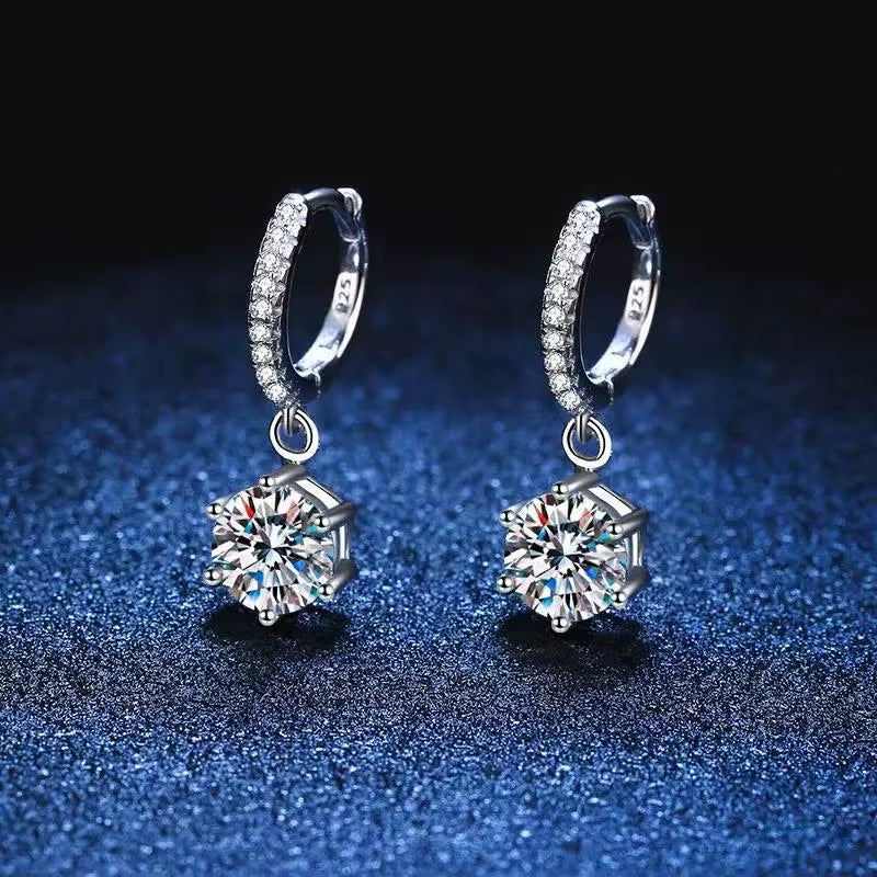 TEN CARATS Luxury Moissanite Hoop Earrings for Women 925 Sterling Silver round Cut Sparkling Dangle Jewelry Wedding Gift