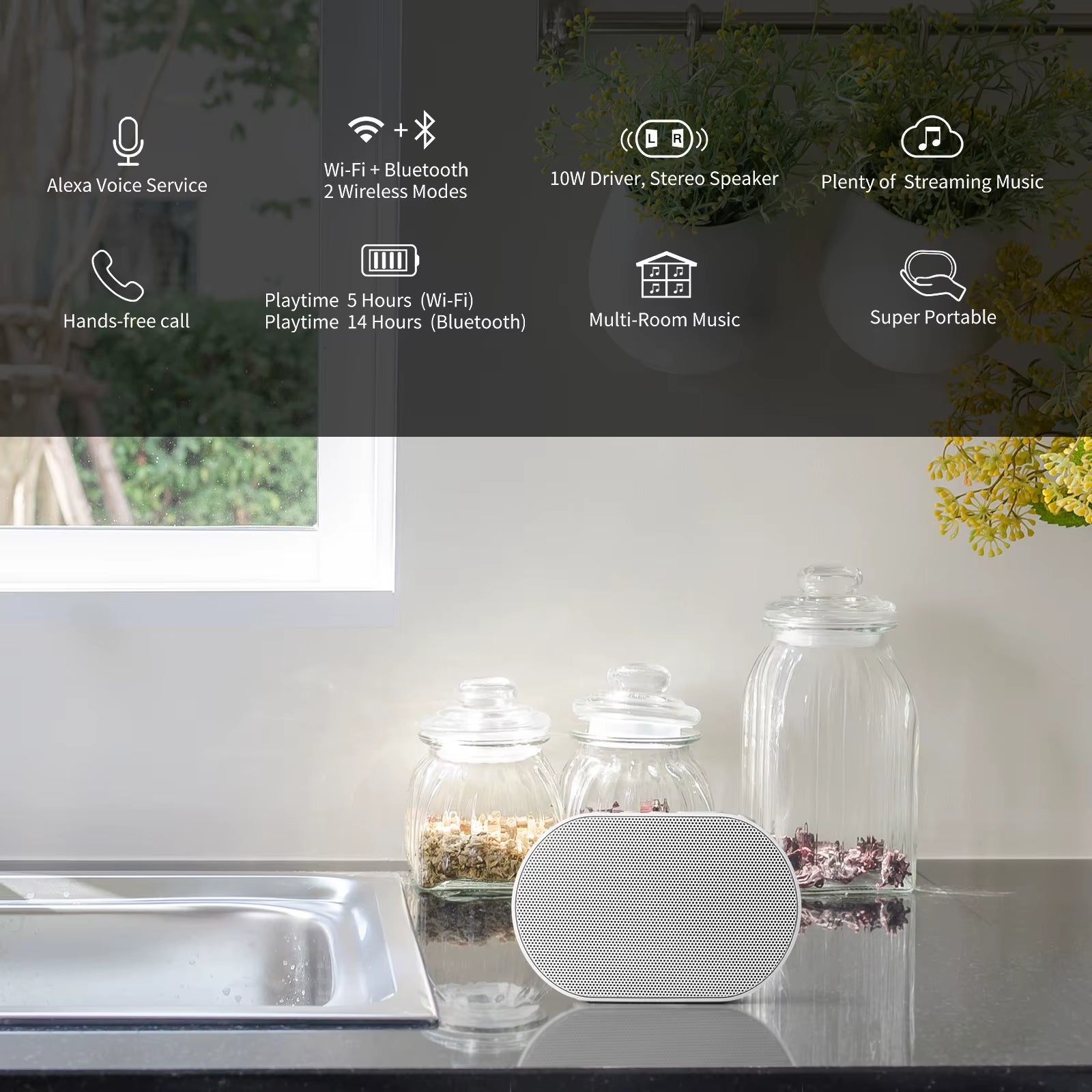 Wireless Bluetooth Smart Speaker 10W Stereo Speaker Outdoor Mini Speaker Support Alexa Spotify Streaming Music Speaker