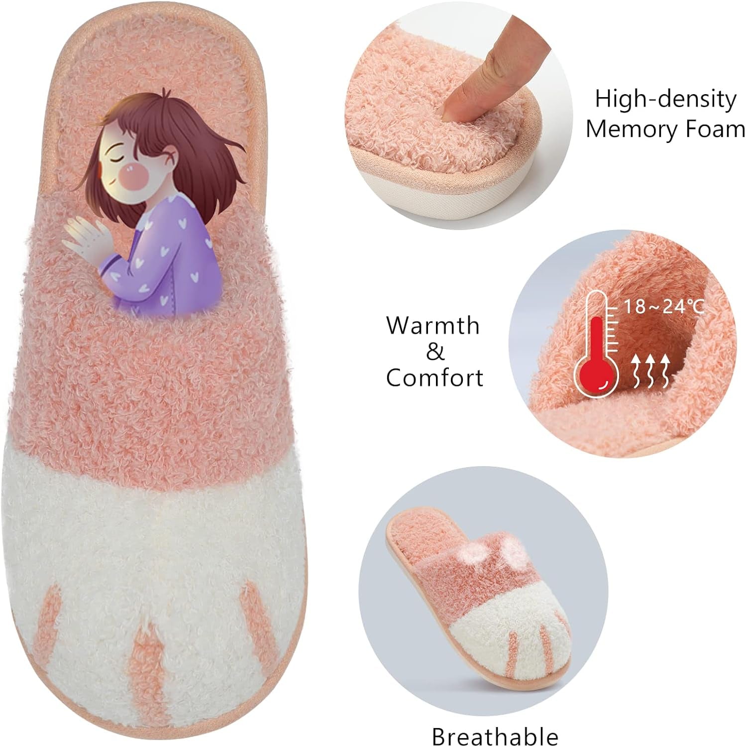 Cute Animal Slippers for Women Indoor Outdoor Memory Foam House Slipper Soft Warm Cozy Fuzzy Bedroom Non-Slip Shoes Christmas Gift Ladies