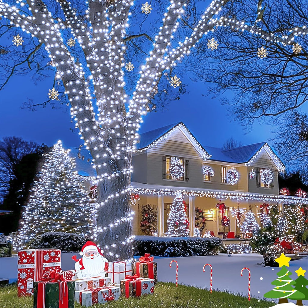 200 LED White Christmas Lights Outdoor, 66Ft Connectable Christmas Tree Lights Indoor Green Wire, 8 Modes Waterproof Twinkle String Lights Plug in for Wedding Party Xmas Decorations